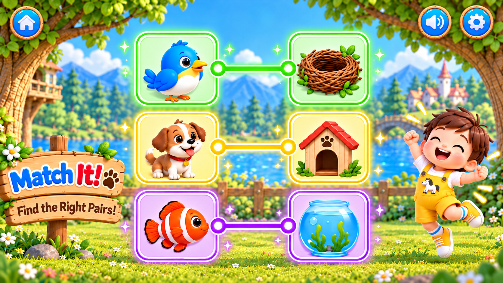 Completed Match It game showing three correct pairs